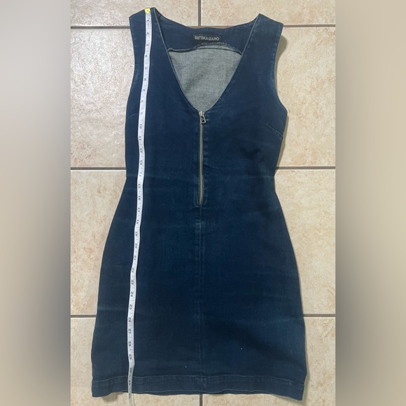 Vintage Bettina Liano Y2K 90s Sexy Mini Denim Body Con Dress Front Zipper sz 4 - Picture 4 of 6